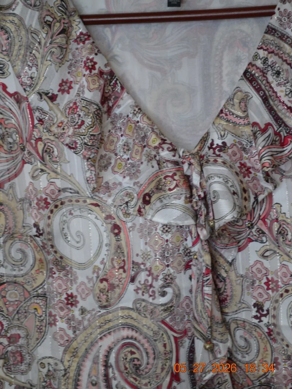 White House Black Market Women’s Size 12 White Paisley Tie Front Sheer Blouse